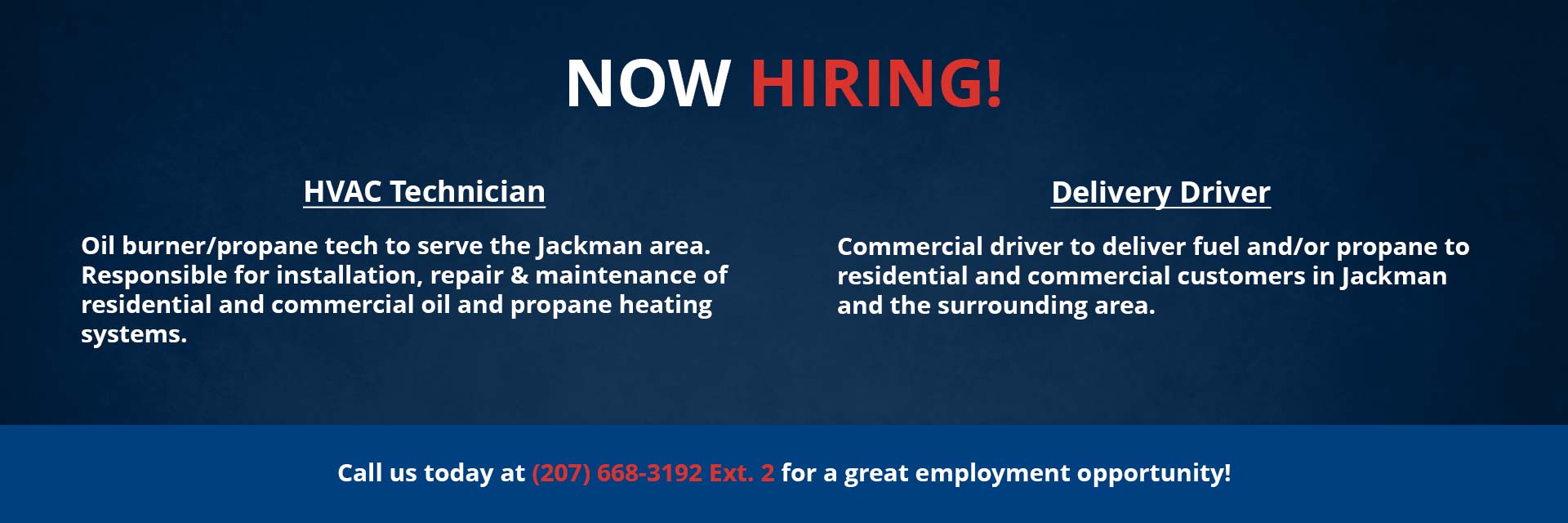 Now Hiring HVAC Techs and Deliver Drivers! Contact us to learn more!